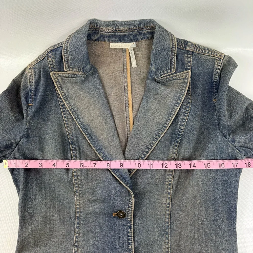 Vintage denim tailored blazer w stretch y2k Nordstrom classiques entier M Petite - Picture 16 of 17